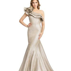 MAC Duggal ONE-SHOULDER RUFFLED TRUMPET GOWN 67284D